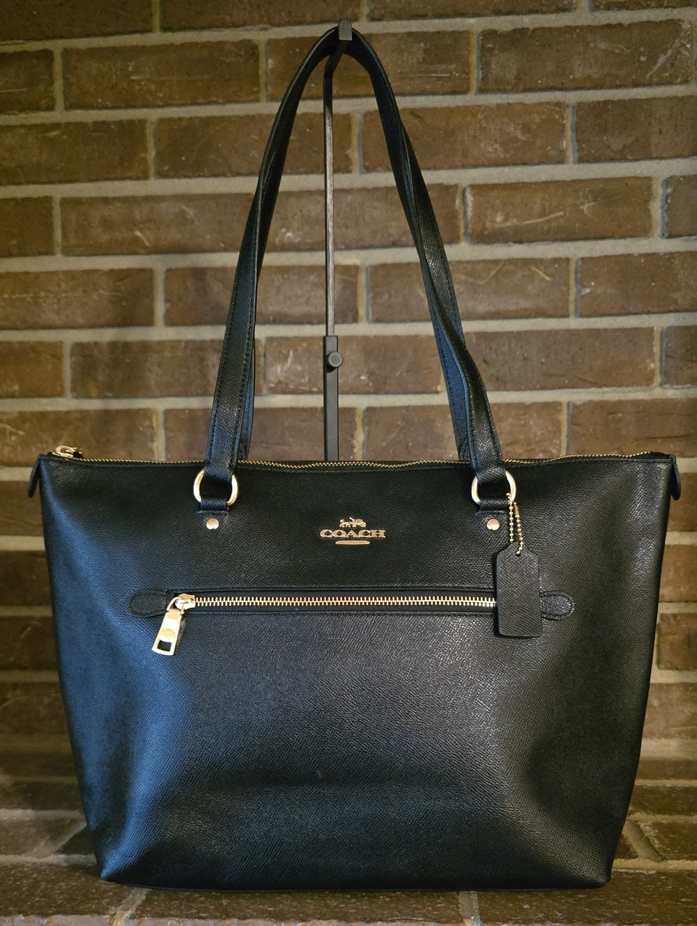 COACH Gallery Tote Bag Crossgrain Leather Large Black